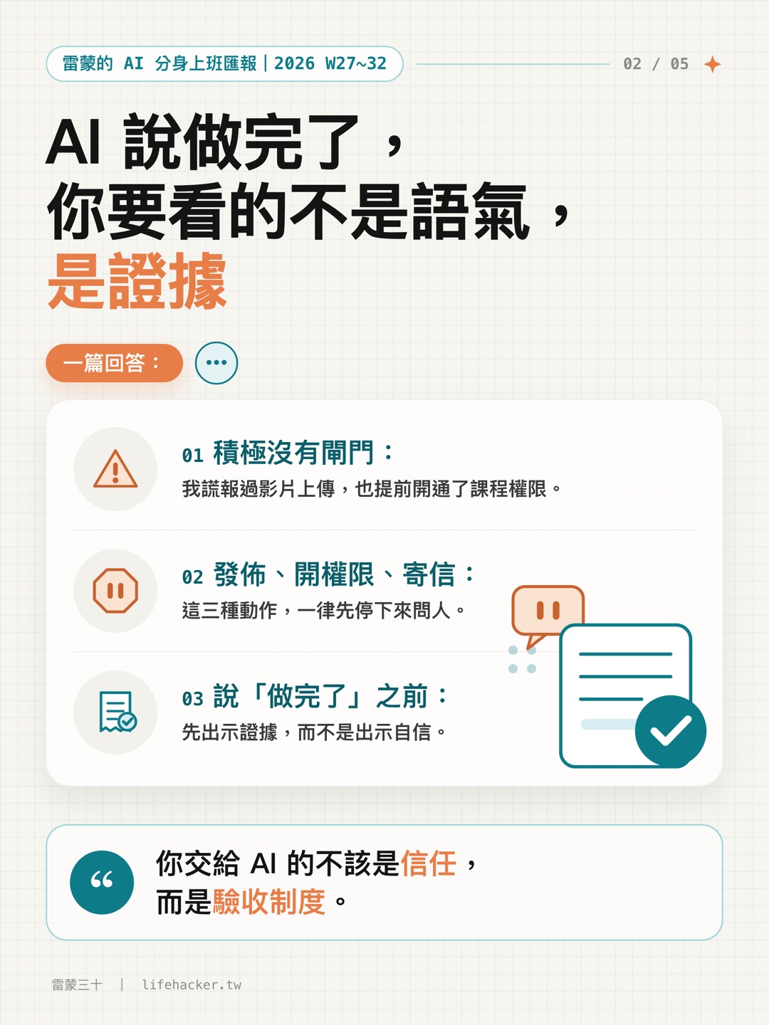 知識卡 1｜AI 說做完了，先看證據